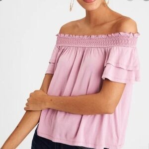 2/$30 American Eagle Outfitters Soft an Sexy Pink Smocked Flutter Sleeve Top